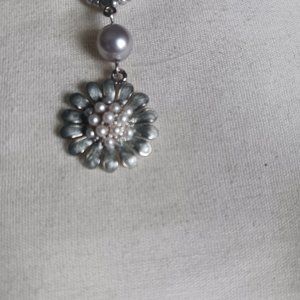 Cookie Lee Designer Double strand faux pearl/chain necklace with flower pendant